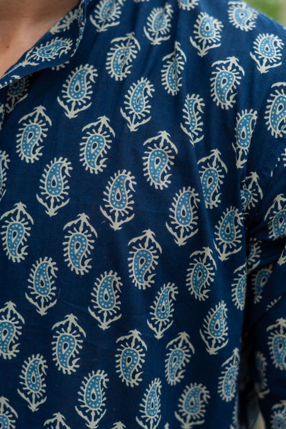 The Dark Blue Short Kurta With Floral Paisley Print