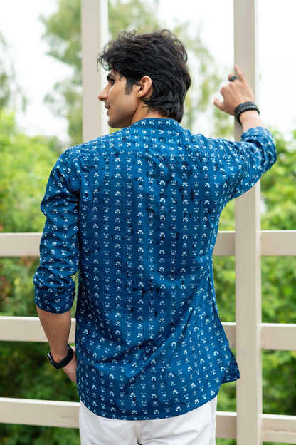 The Navy-Blue Short Kurta With White Floral Butti Print