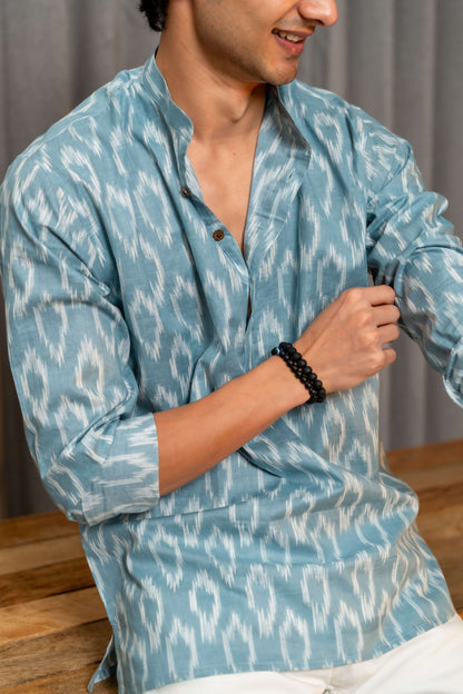 The Steel Blue Short Kurta With Ikat Print