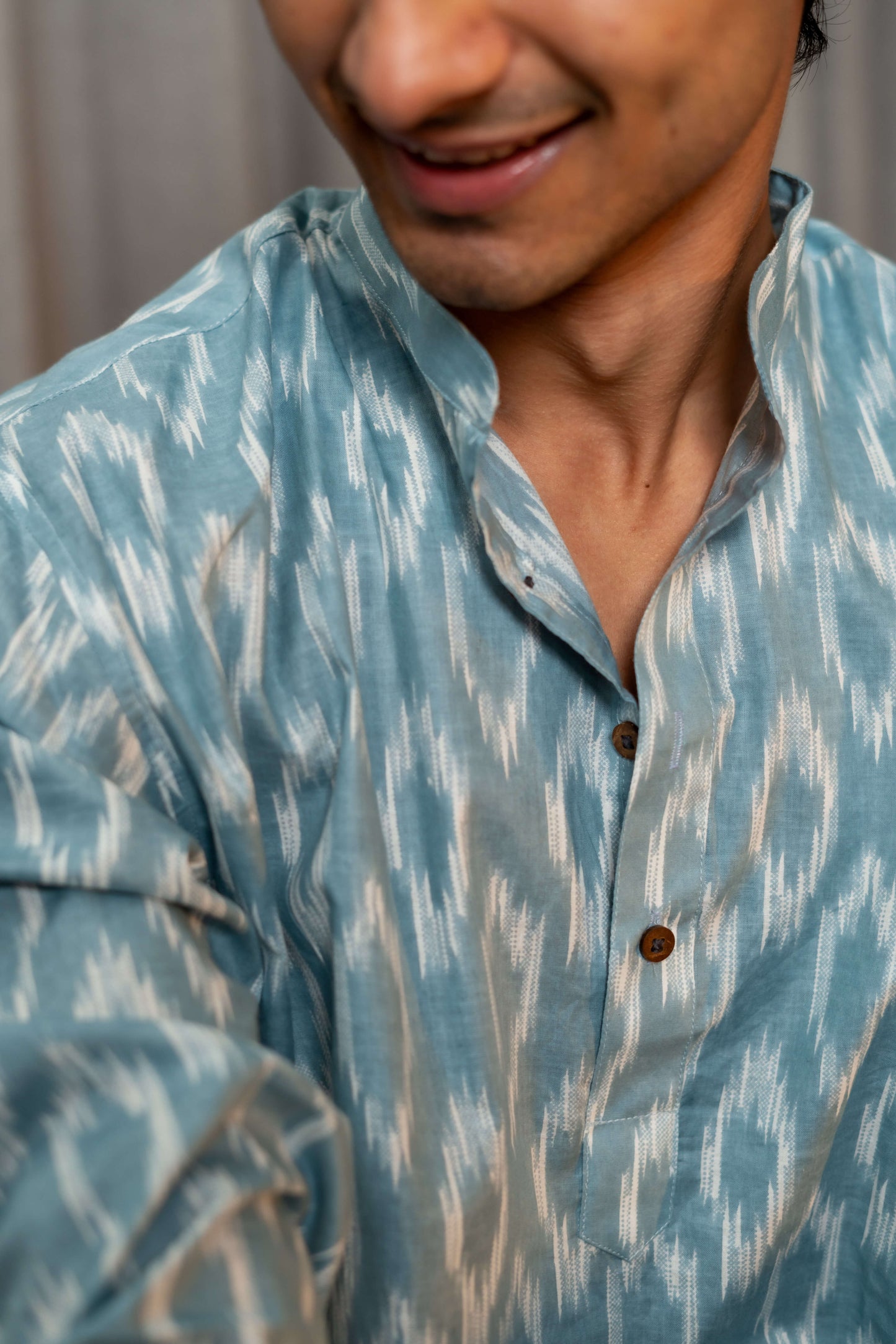 The Steel Blue Short Kurta With Ikat Print