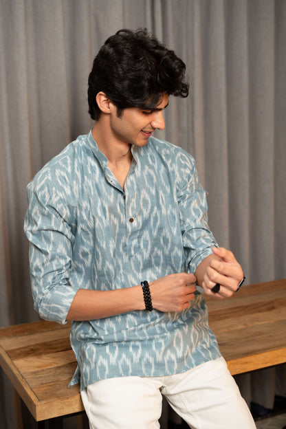 The Steel Blue Short Kurta With Ikat Print