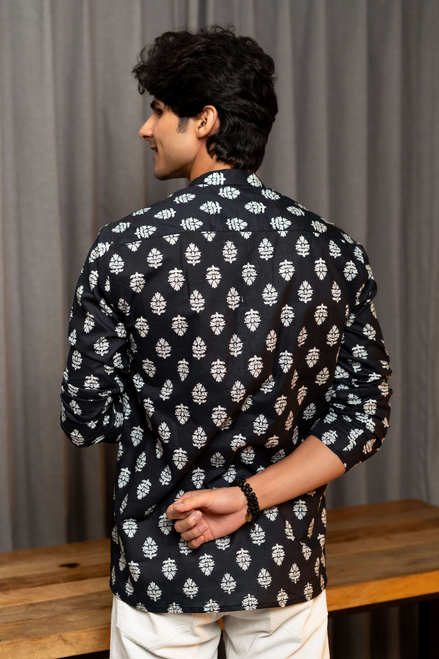 The Black Short Kurta With White Butti Print