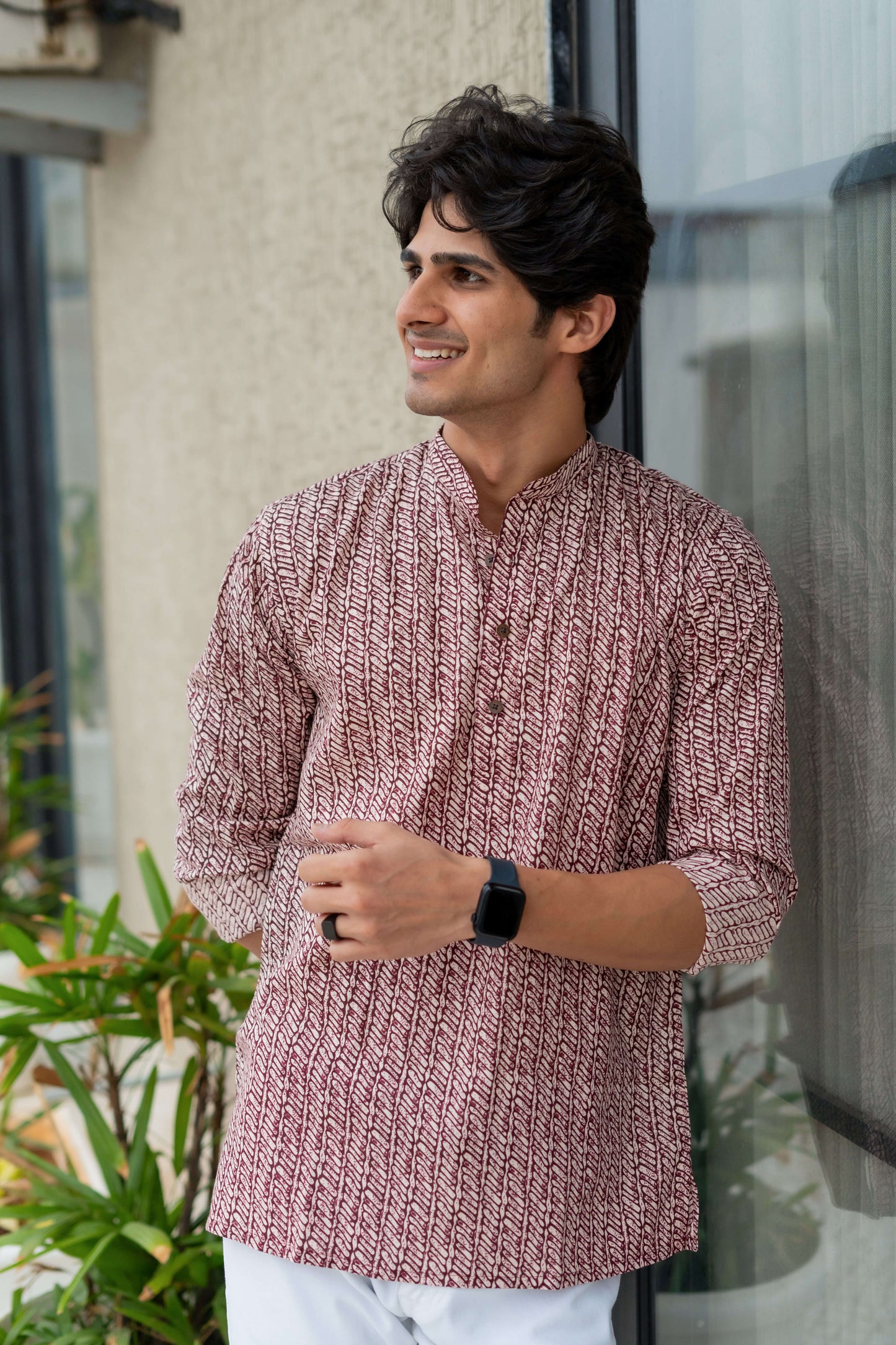 The Dark Wine Short Kurta With Tribal Stripe Print