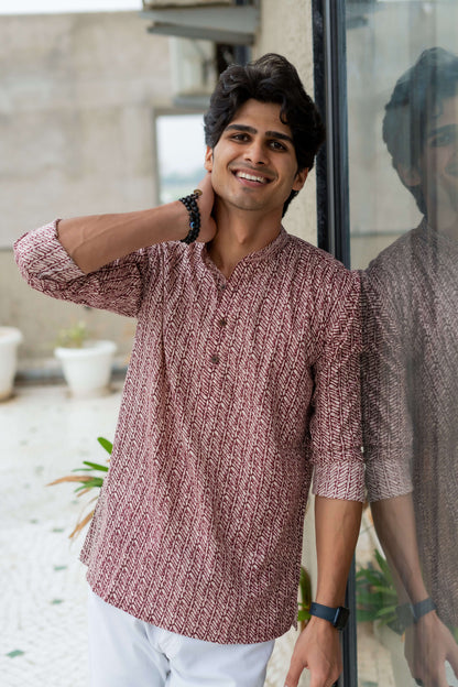 The Dark Wine Short Kurta With Tribal Stripe Print