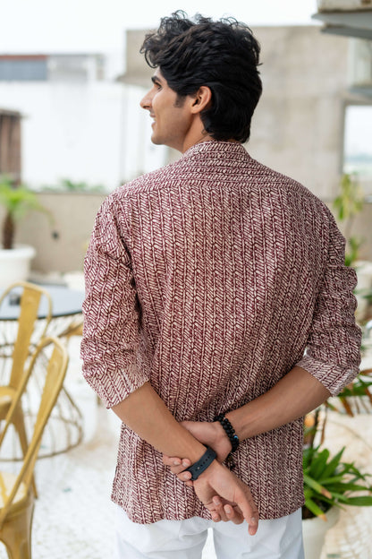 The Dark Wine Short Kurta With Tribal Stripe Print