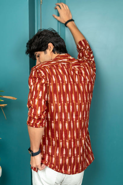 The Garnet and Brown Stripe Short Kurta With Carrot Print