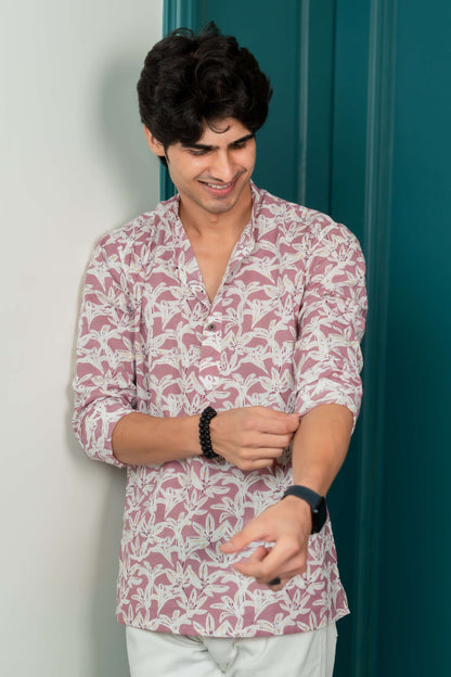 The Light Plum Short Kurta With White Flora Print