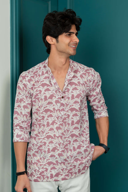 The Light Plum Short Kurta With White Flora Print