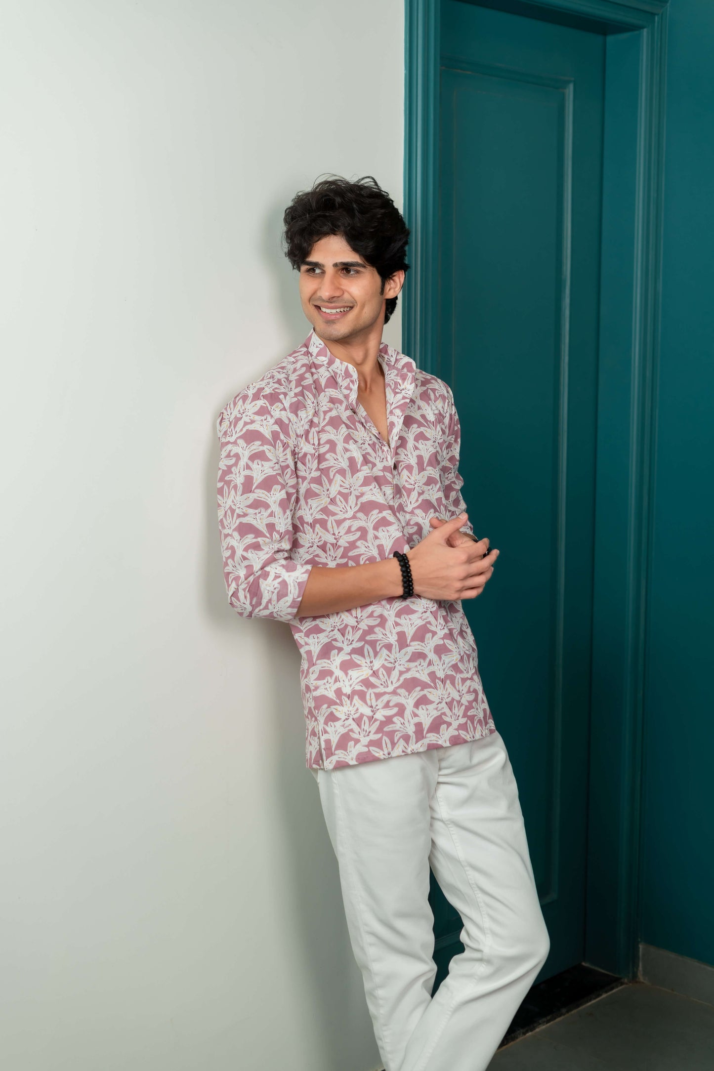 The Light Plum Short Kurta With White Flora Print