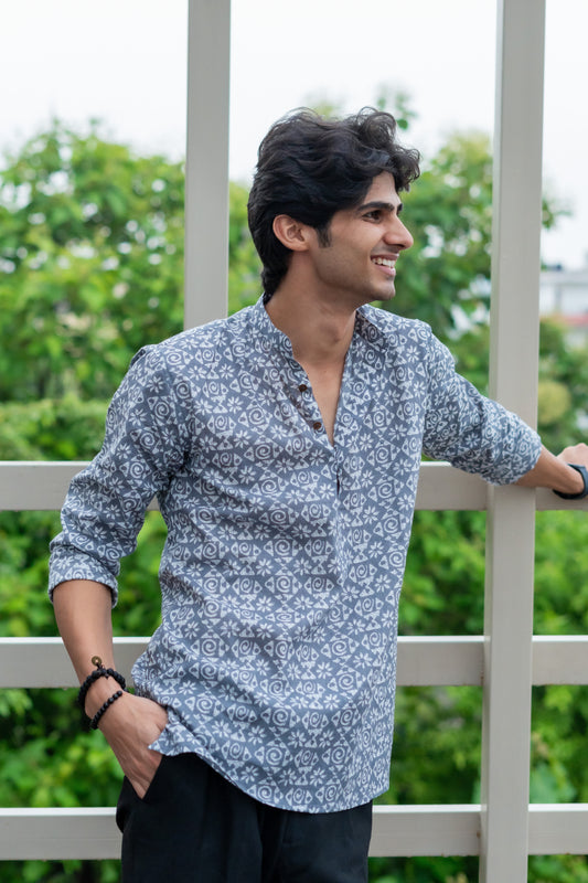 The Carbon Grey Short Kurta with Tribal Print.