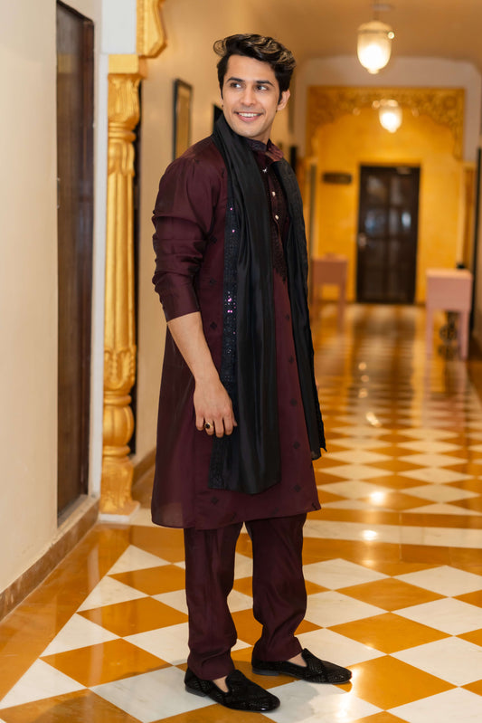 wine long kurta with duppata