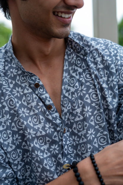 The Carbon Grey Short Kurta with Tribal Print.