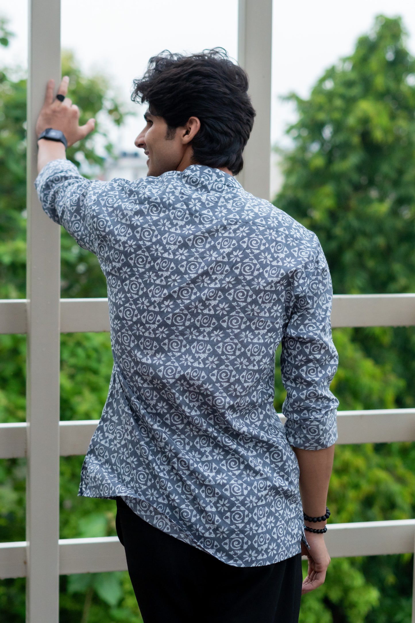 The Carbon Grey Short Kurta with Tribal Print.