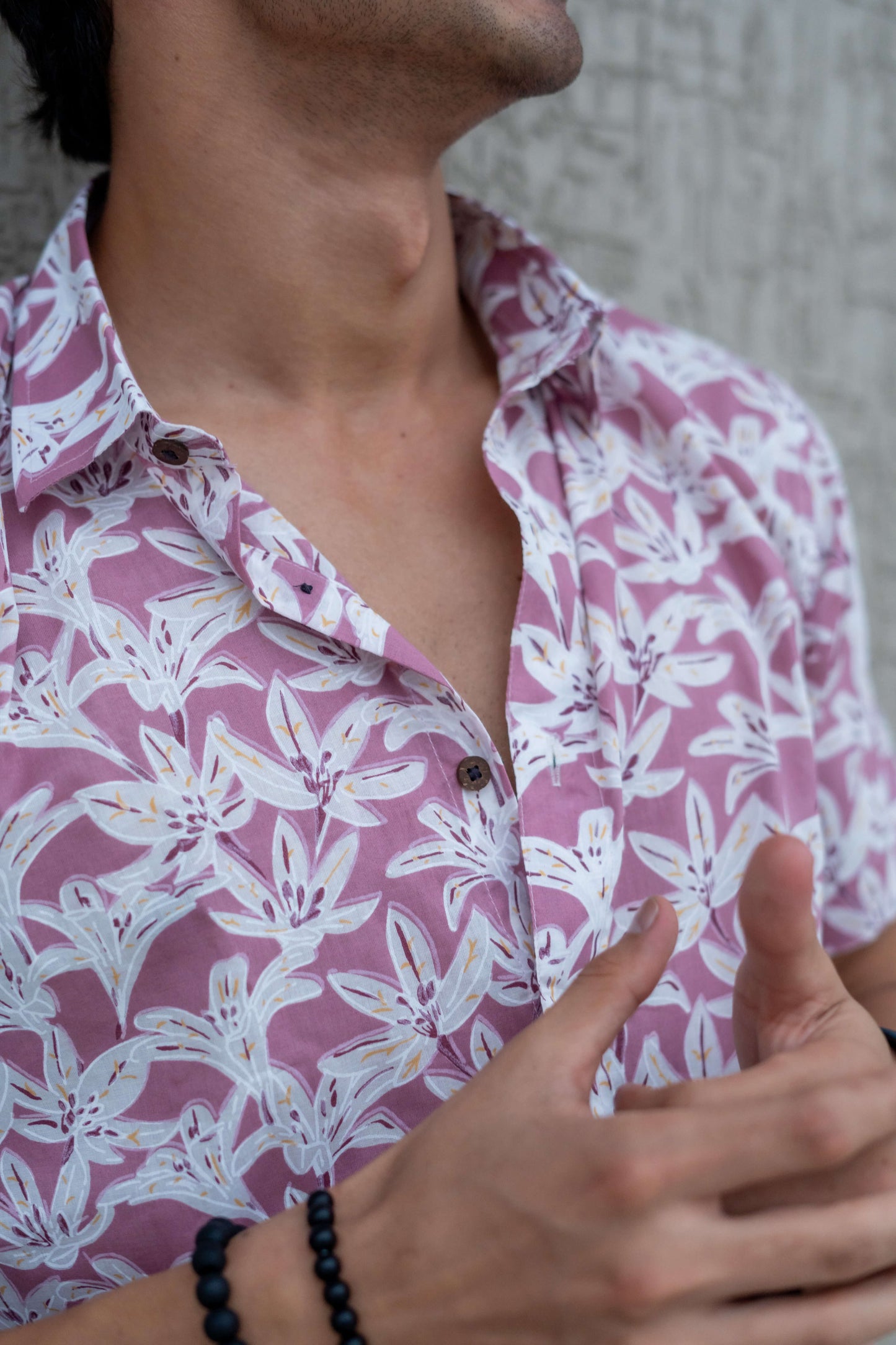 The Light Plum Half Sleeves Shirt With White Flora Print