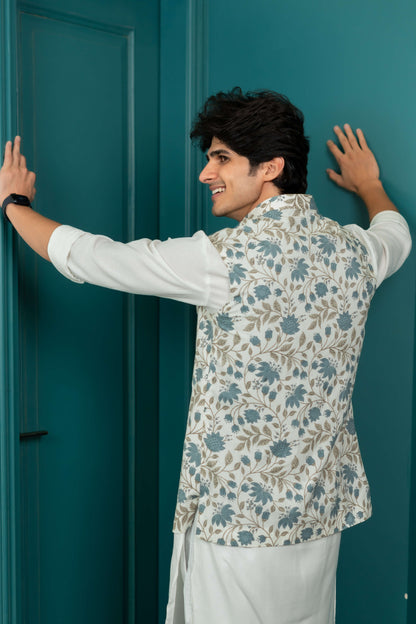 The White Nehru Jacket With All-Over Floral Print