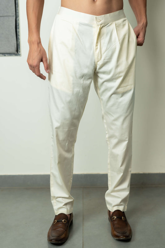 The Cream Color Pant Style Pajama for Men With Partially Elasticated Waist