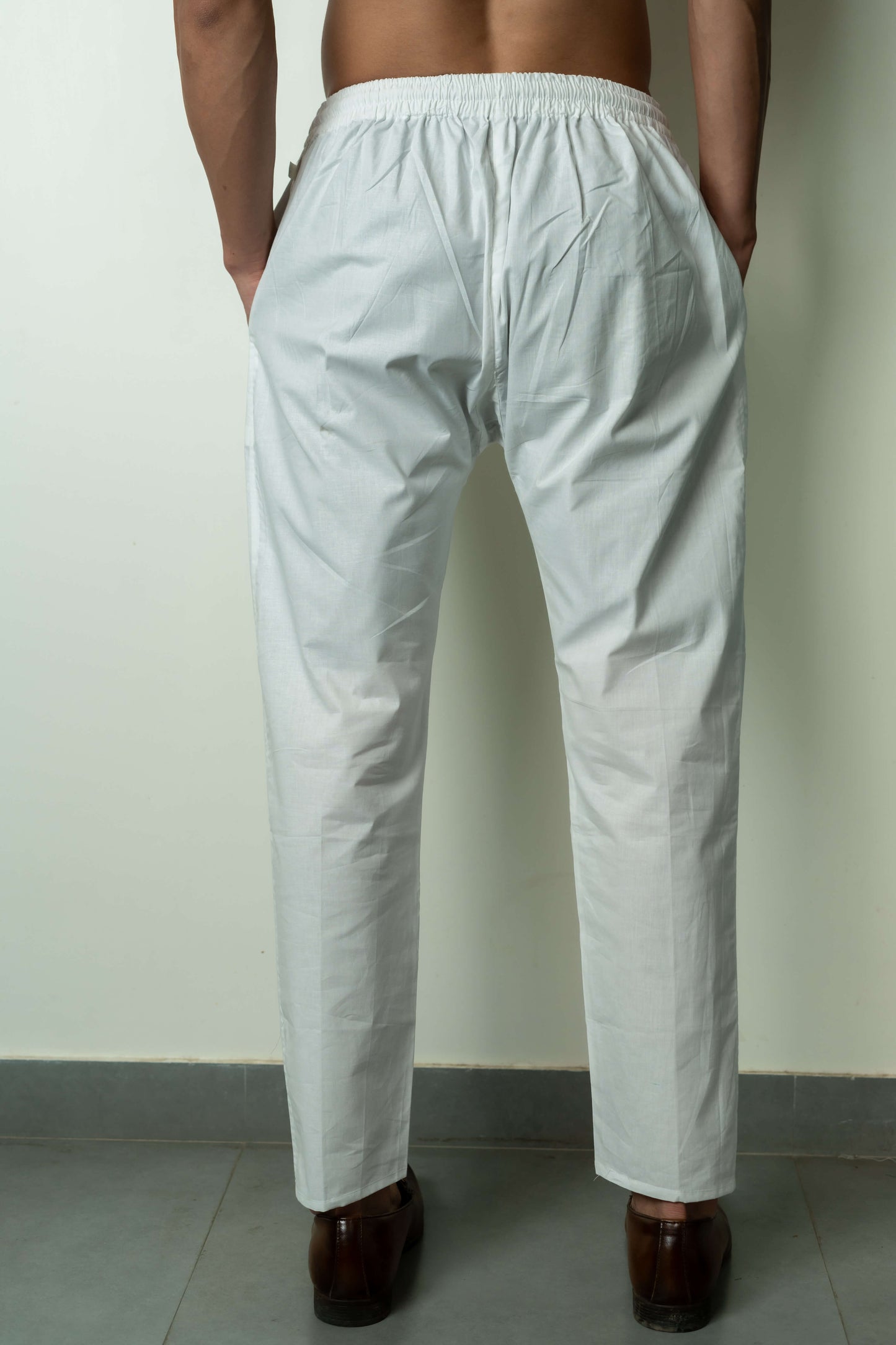 The White Color Traditional Pajama With Elastic Waist