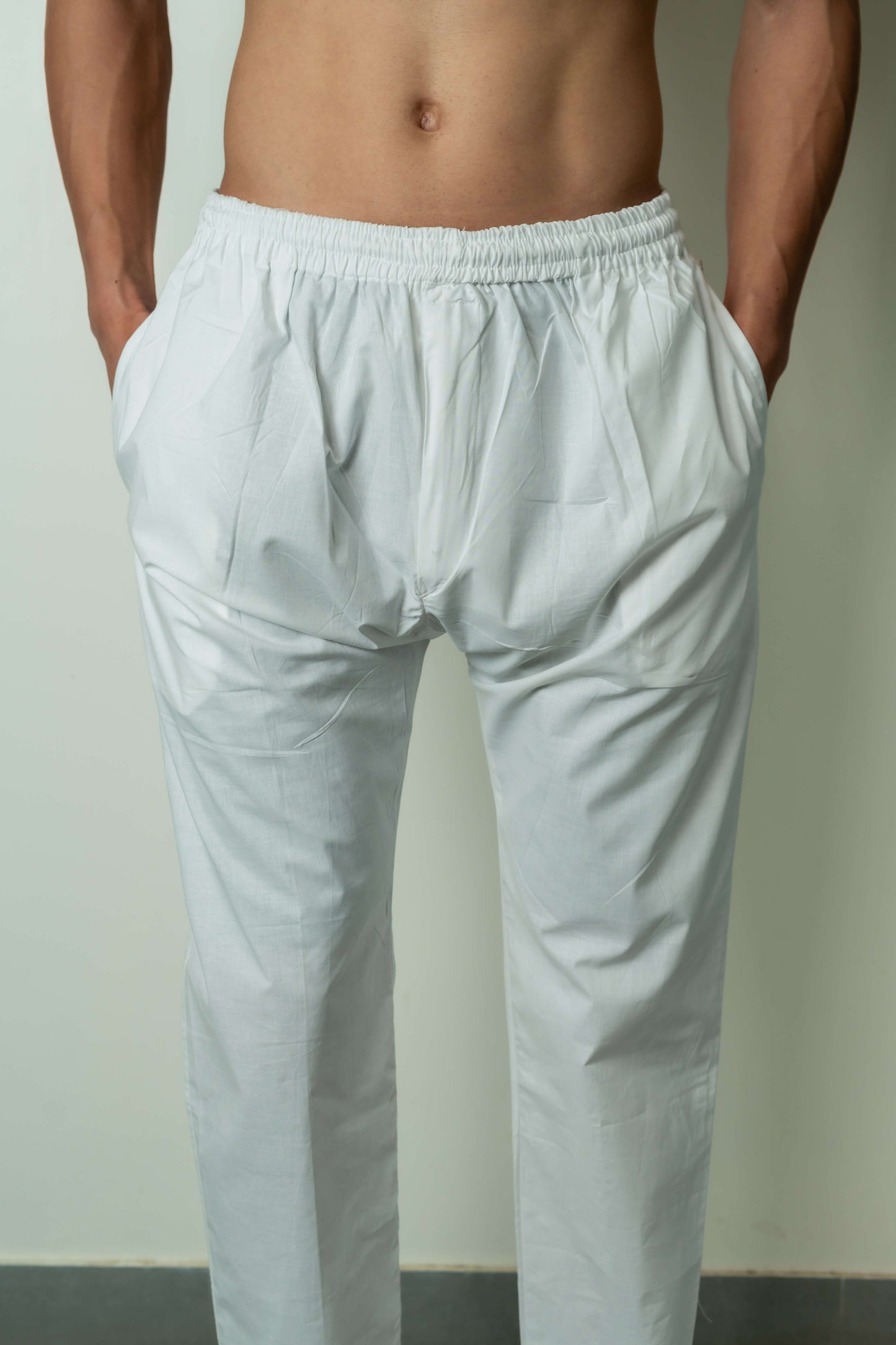 The White Color Traditional Pajama With Elastic Waist