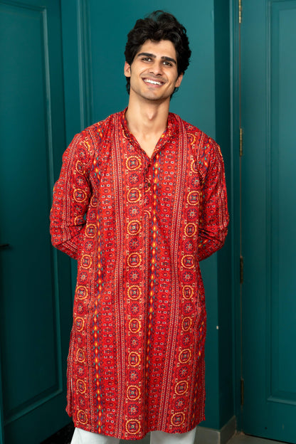 The Red Muslin Multicolour Foil Print Long Kurta