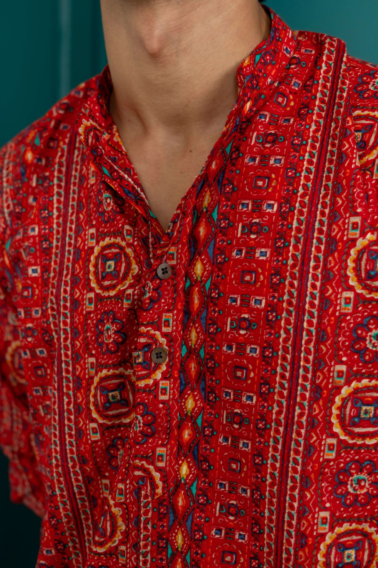 The Red Muslin Multicolour Foil Print Long Kurta