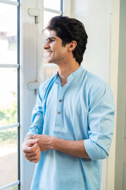 The Sky Blue Kantha Work Short Kurta