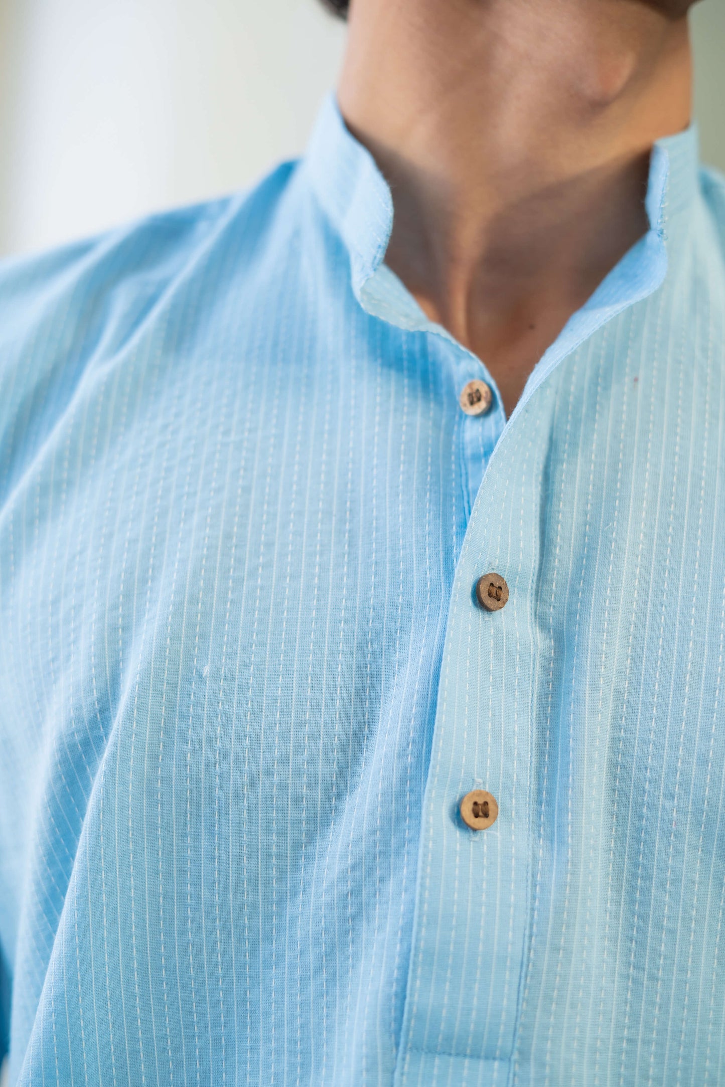 The Sky Blue Kantha Work Short Kurta