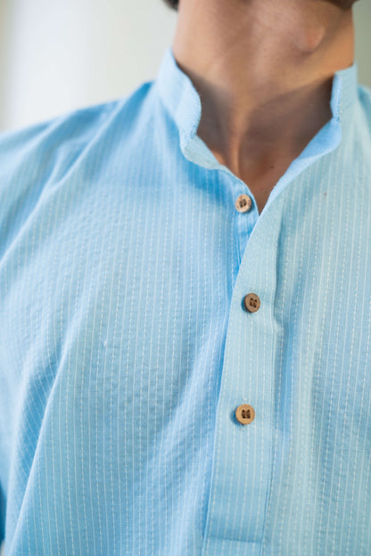 The Sky Blue Kantha Work Short Kurta