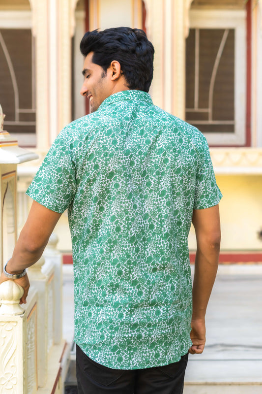 The Light Green And White All-Over Floral Print Half Sleeves Shirt