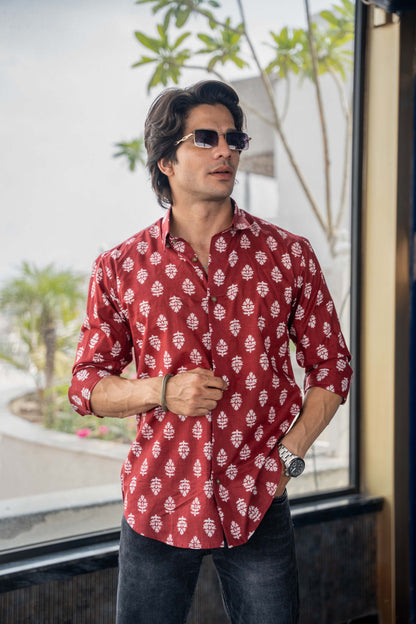 Red printed shirt for men