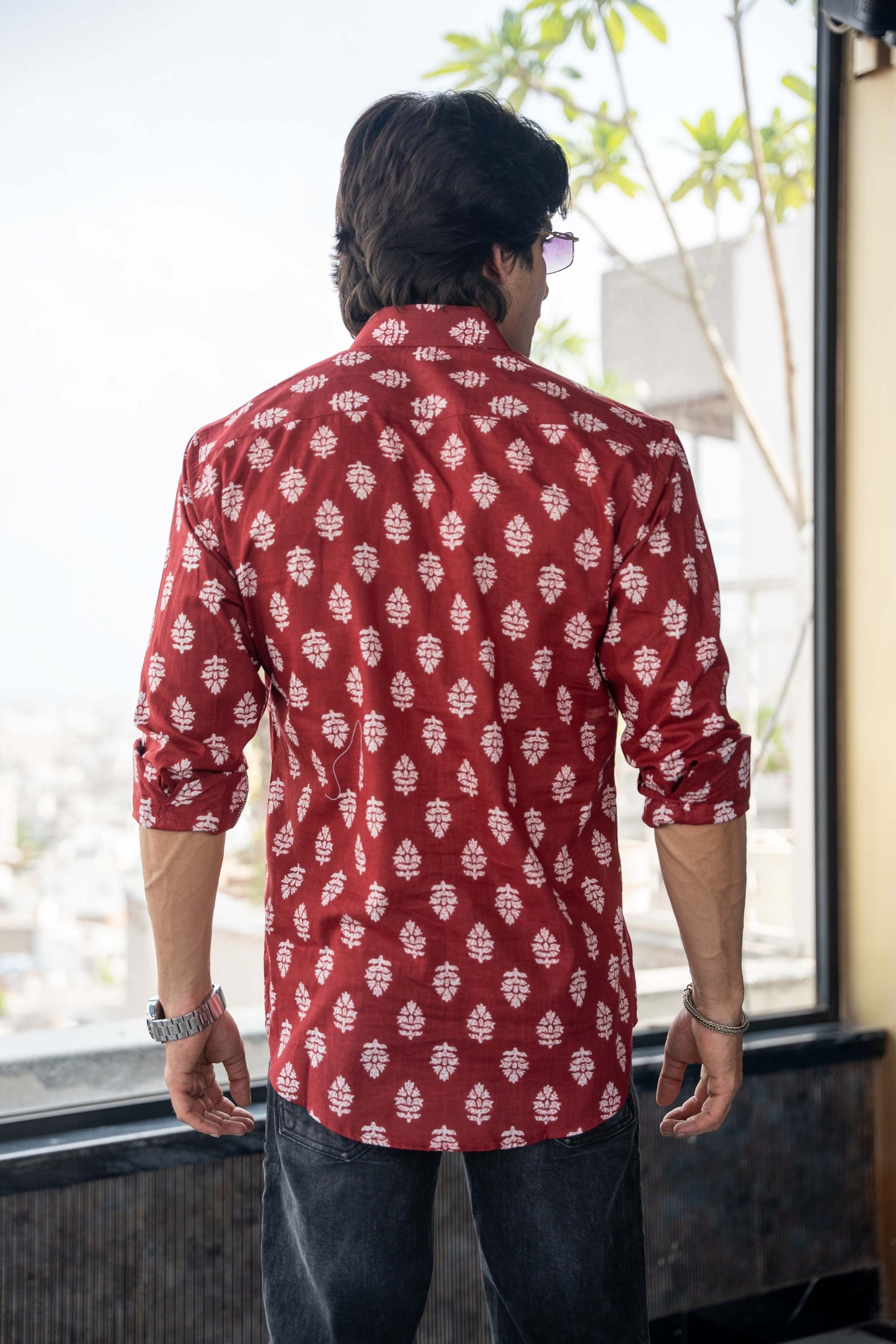 The Blood Red Shirt With White Flower Print