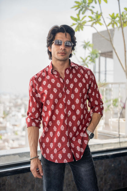 The Blood Red Shirt With White Flower Print