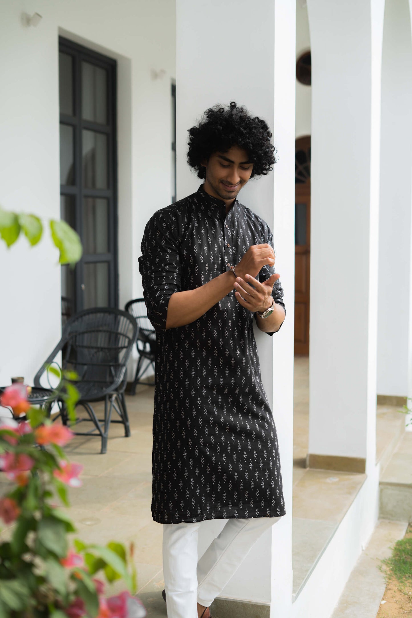 The Black Ikat Look Print Long Kurta