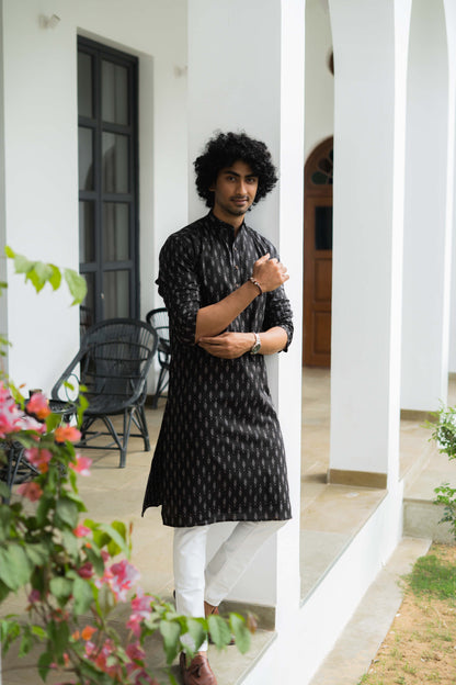 The Black Ikat Look Print Long Kurta