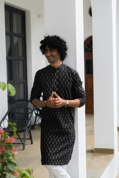 The Black Ikat Look Print Long Kurta