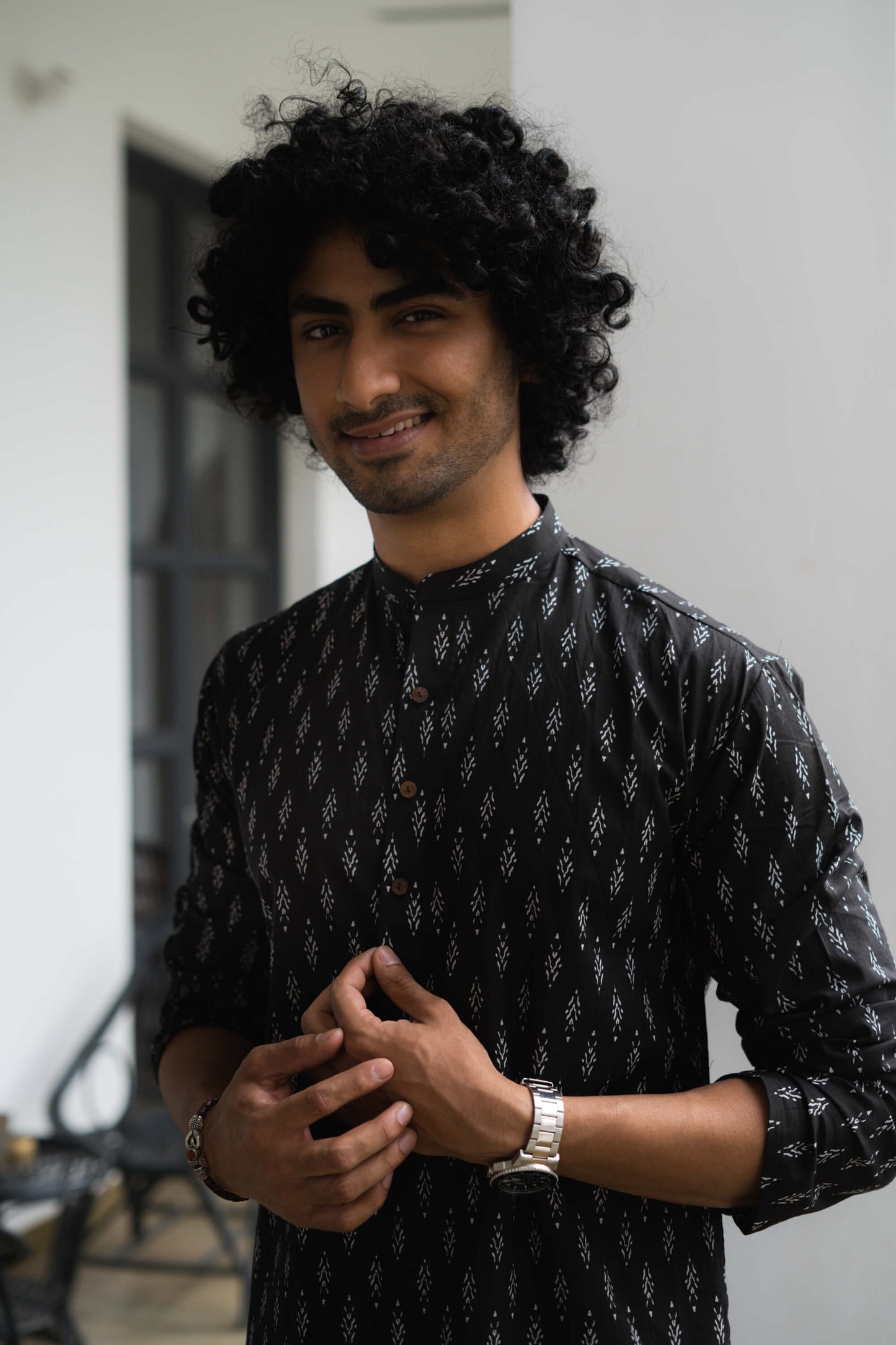 The Black Ikat Look Print Long Kurta