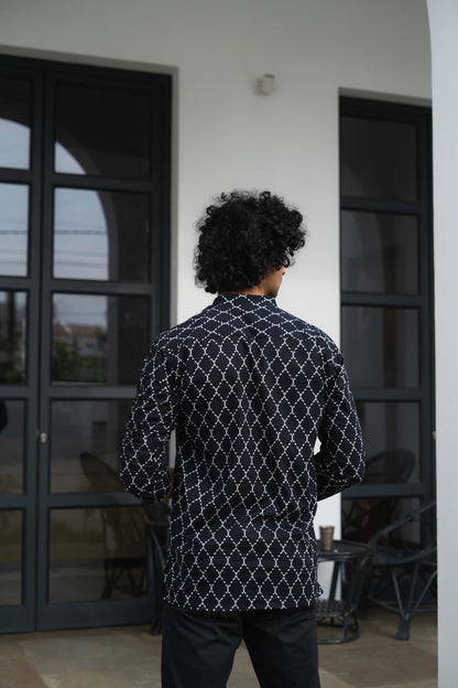 The Black Short Kurta With White Chains Print